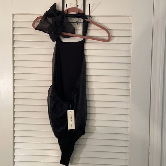 Thirty Thirty LA Black Sheer Lined Poly Sheer Halter Bodysuit Size S - Picture 6 of 11